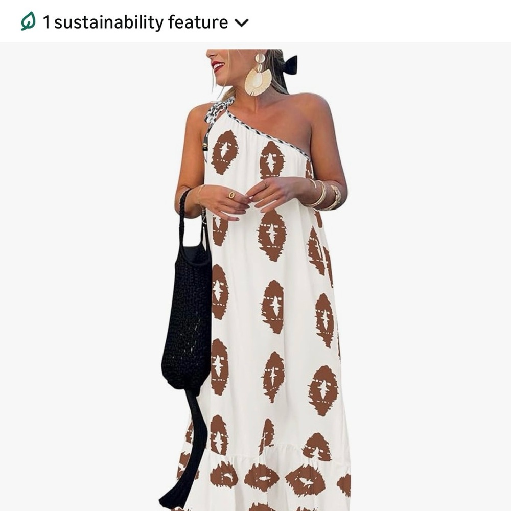 One-Shoulder Cream Maxi Dress with Brown Tribal Print